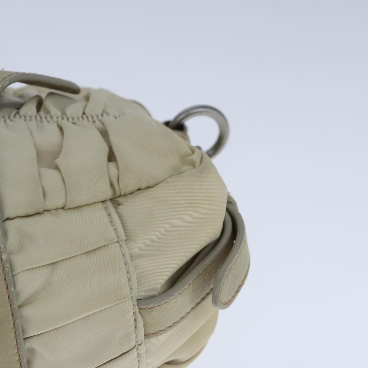 PRADA Hand Bag Nylon Cream Auth 103760