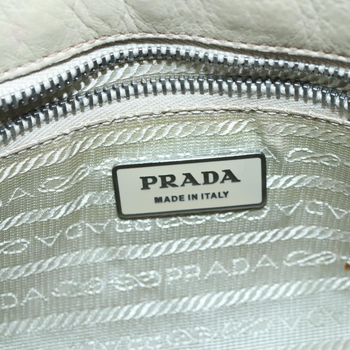 PRADA Hand Bag Nylon Cream Auth 103760