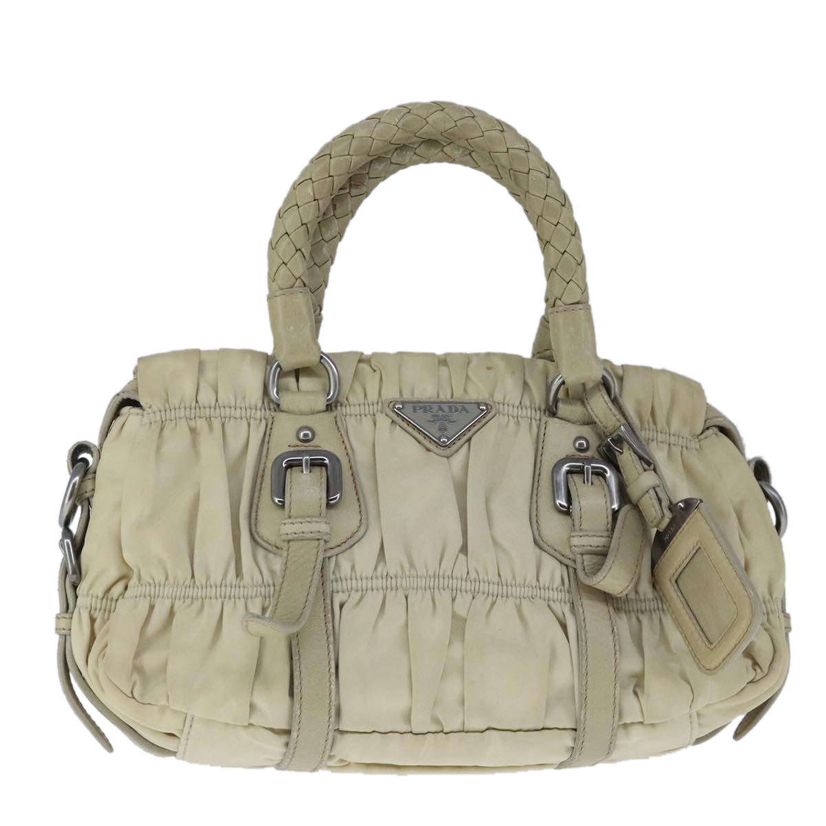 PRADA Hand Bag Nylon Cream Auth 103760