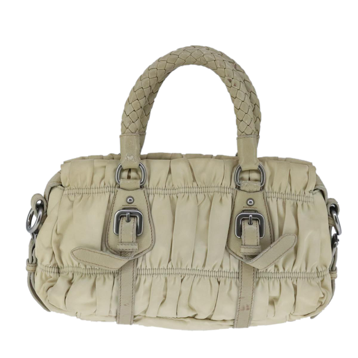 PRADA Hand Bag Nylon Cream Auth 103760 - 0