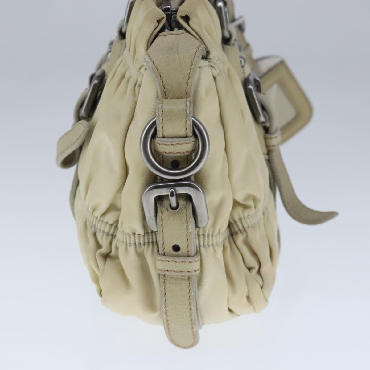 PRADA Hand Bag Nylon Cream Auth 103760