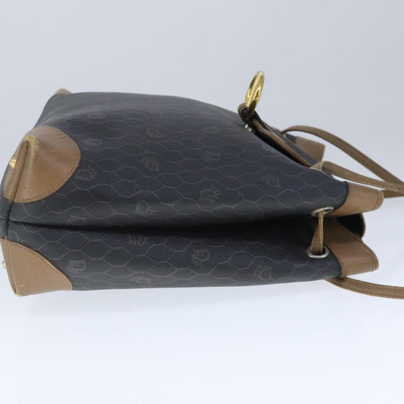 Christian Dior Honeycomb Canvas Shoulder Bag PVC Leather Black Auth 103769