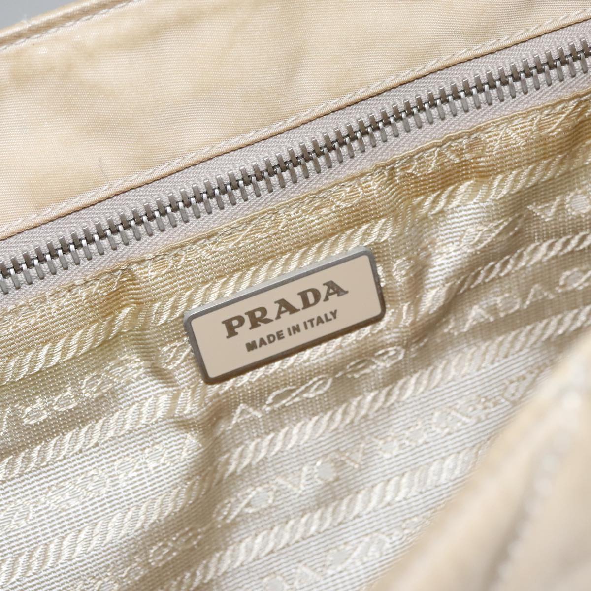 PRADA Shoulder Bag Nylon Beige Silver Auth 103773