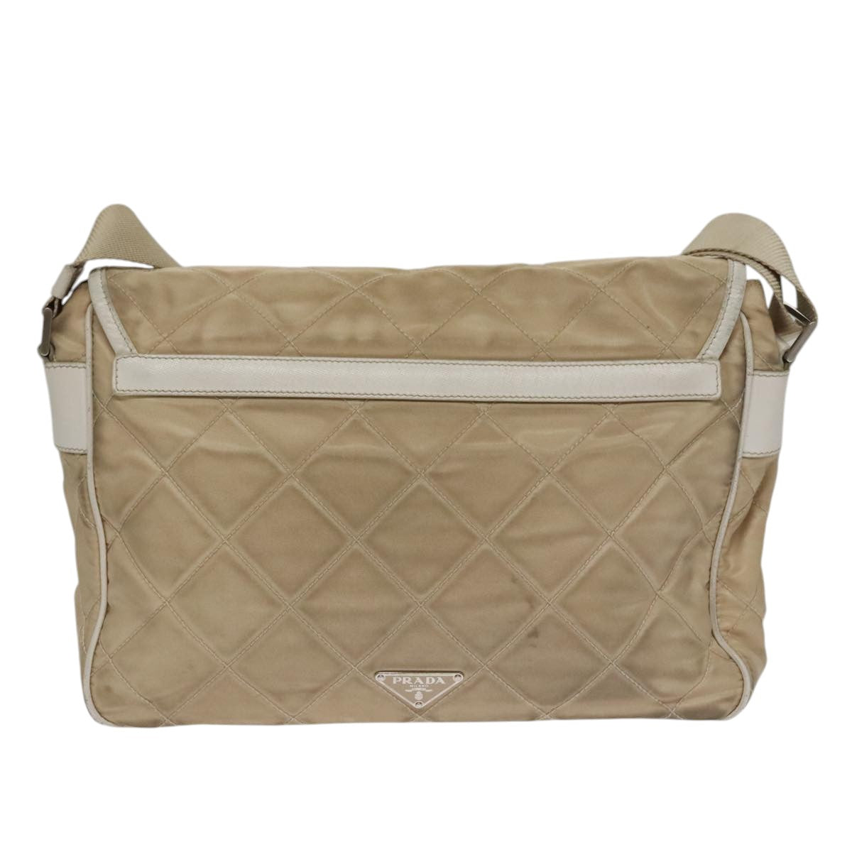 PRADA Shoulder Bag Nylon Beige Silver Auth 103773 - 0