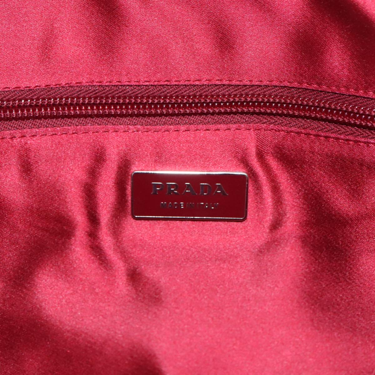 PRADA Hand Bag Canvas Beige Red Auth 103794