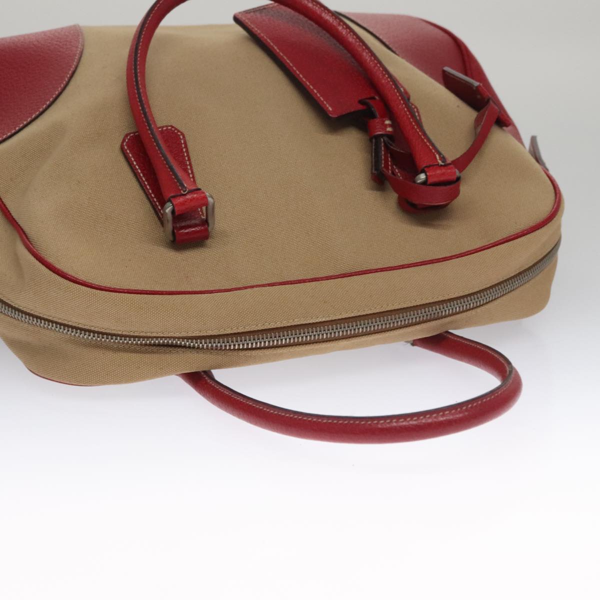 PRADA Hand Bag Canvas Beige Red Auth 103794