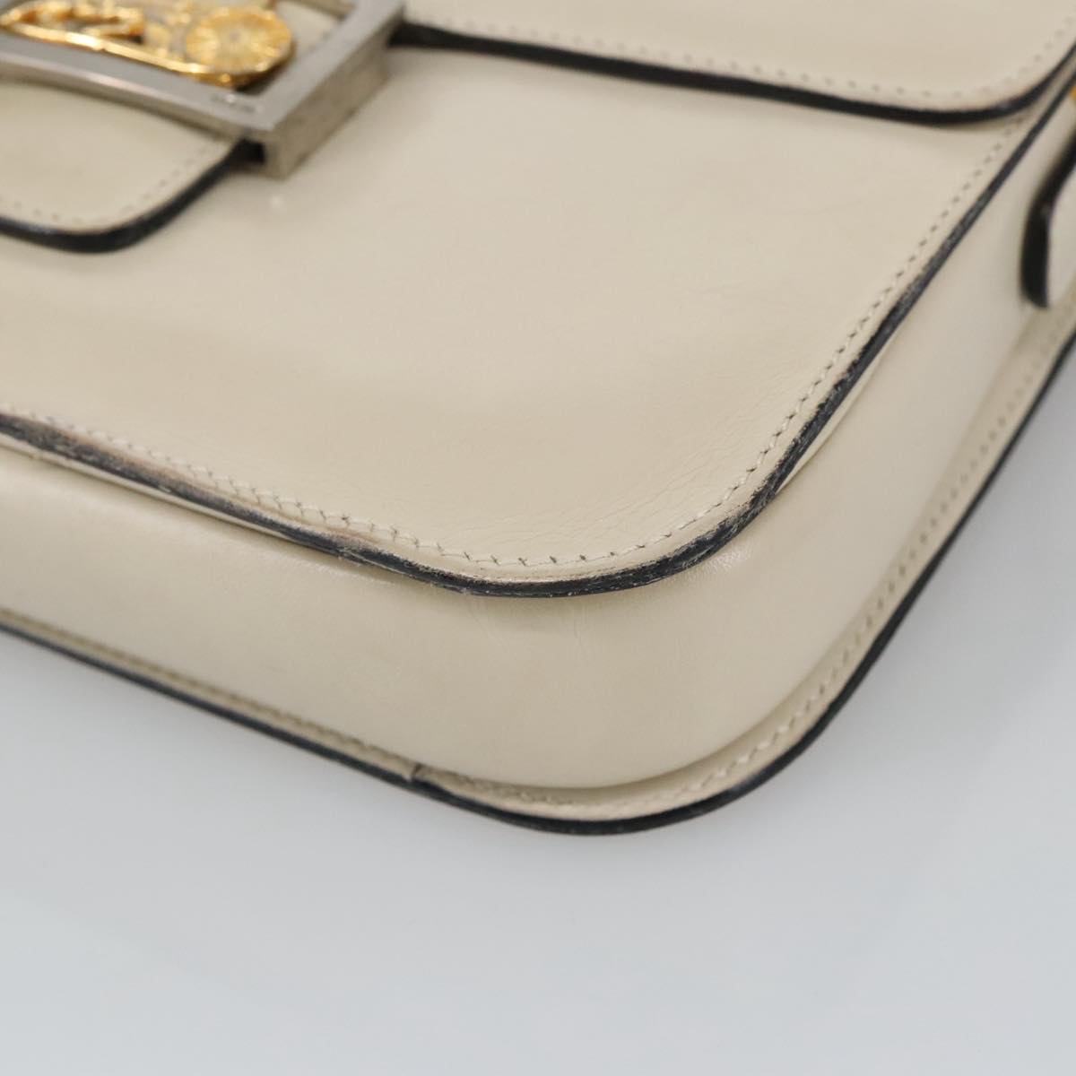 CELINE Horse Carriage Shoulder Bag Leather Beige Gold Auth 103796