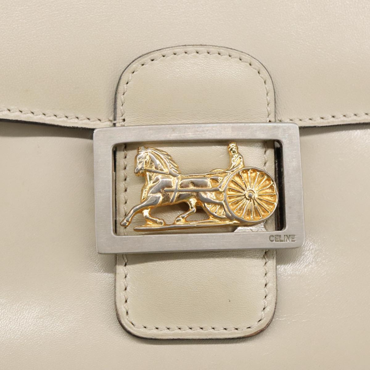 CELINE Horse Carriage Shoulder Bag Leather Beige Gold Auth 103796