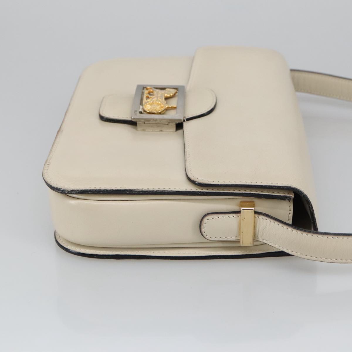 CELINE Horse Carriage Shoulder Bag Leather Beige Gold Auth 103796