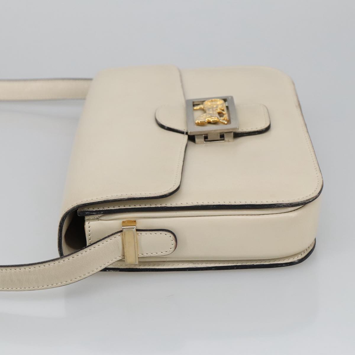 CELINE Horse Carriage Shoulder Bag Leather Beige Gold Auth 103796