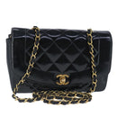 CHANEL Diana Matelasse Ketting Schoudertas Lak Zwart Goud CC Auth 103804A-1