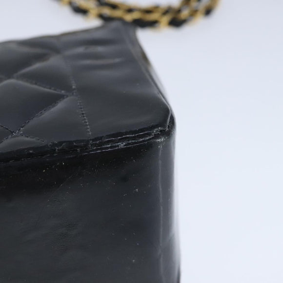 CHANEL Diana Matelasse Ketting Schoudertas Lak Zwart Goud CC Auth 103804A