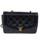 CHANEL Diana Matelasse Ketting Schoudertas Lak Zwart Goud CC Auth 103804A-13