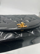 CHANEL Diana Matelasse Ketting Schoudertas Lak Zwart Goud CC Auth 103804A-25