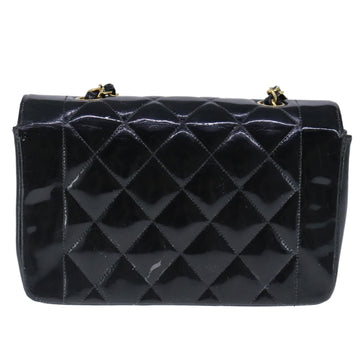 CHANEL Diana Matelasse Chain Shoulder Bag Patent Black Gold CC Auth 103804 - 0