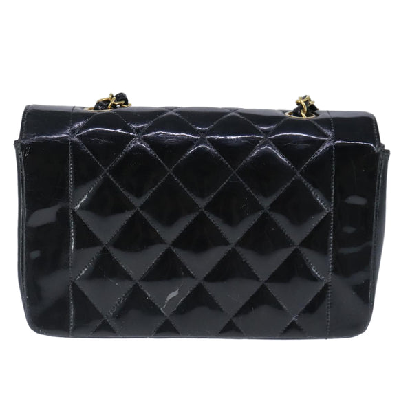 CHANEL Diana Matelasse Ketting Schoudertas Lak Zwart Goud CC Auth 103804A