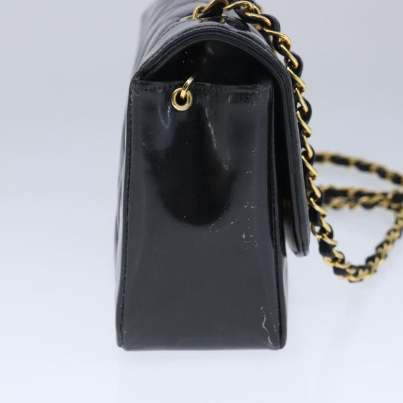 CHANEL Diana Matelasse Ketting Schoudertas Lak Zwart Goud CC Auth 103804A
