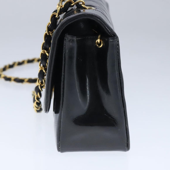 CHANEL Diana Matelasse Ketting Schoudertas Lak Zwart Goud CC Auth 103804A