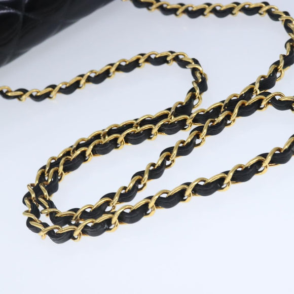 CHANEL Diana Matelasse Ketting Schoudertas Lak Zwart Goud CC Auth 103804A