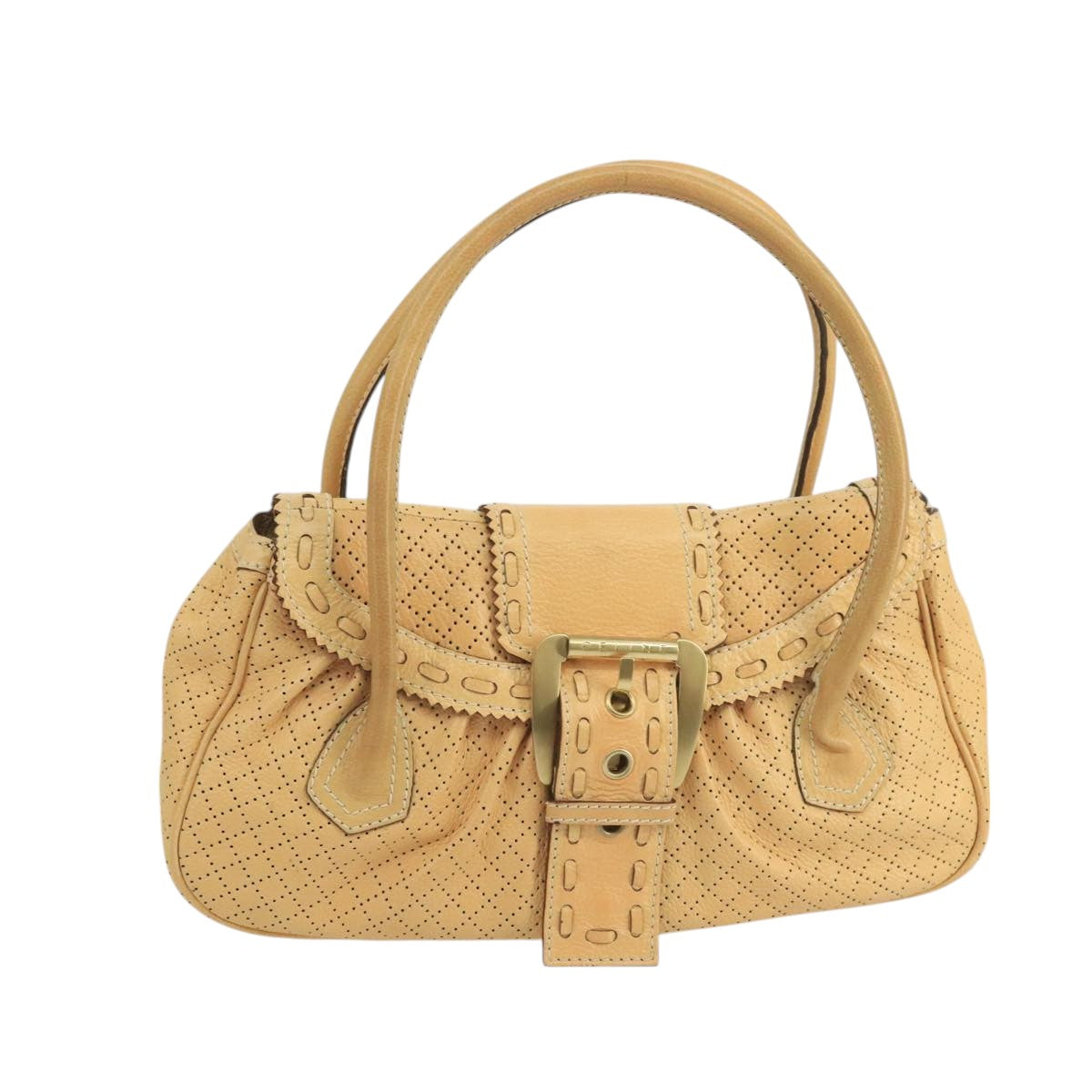 CELINE Hand Bag Leather Beige Gold Auth 103870