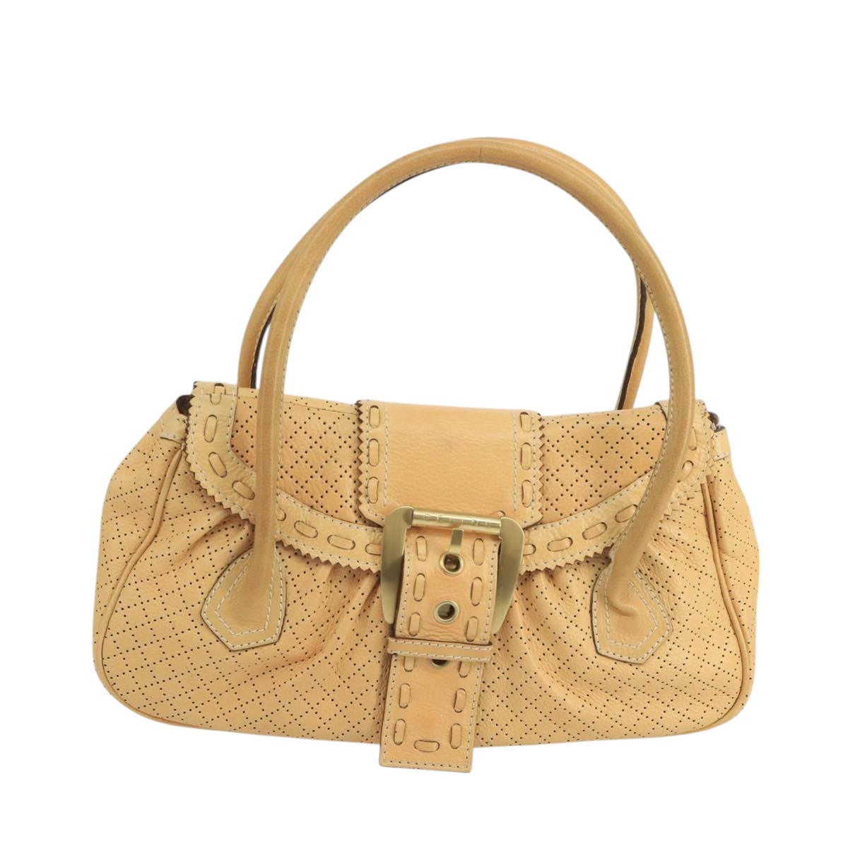 CELINE Hand Bag Leather Beige Gold Auth 103870