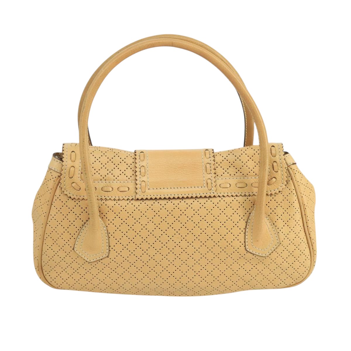 CELINE Hand Bag Leather Beige Gold Auth 103870