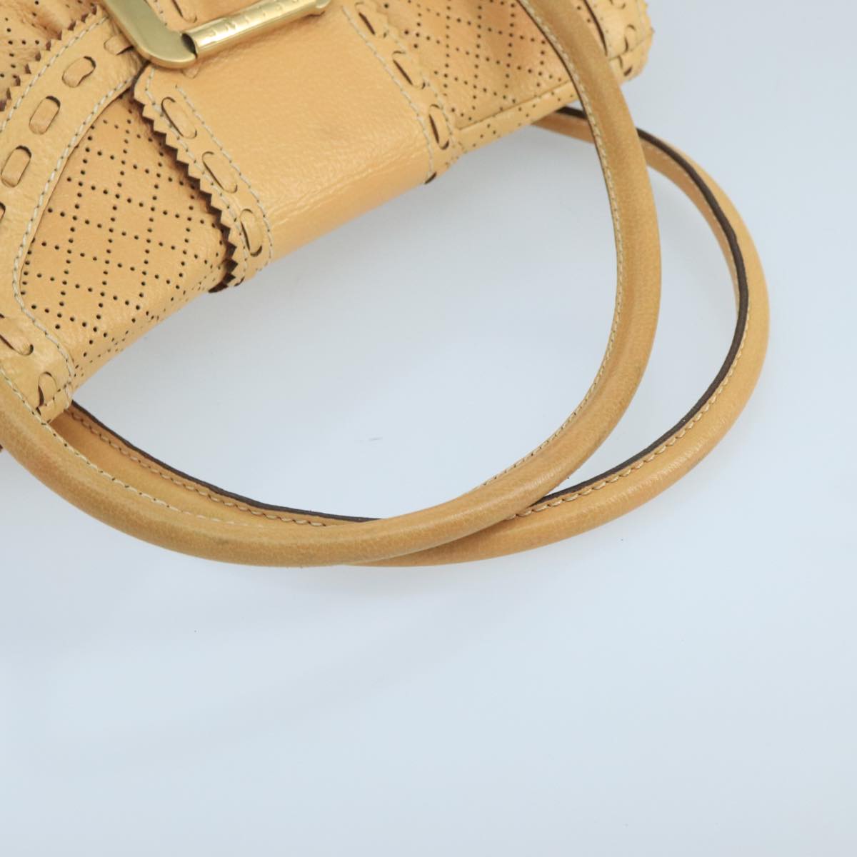 CELINE Hand Bag Leather Beige Gold Auth 103870