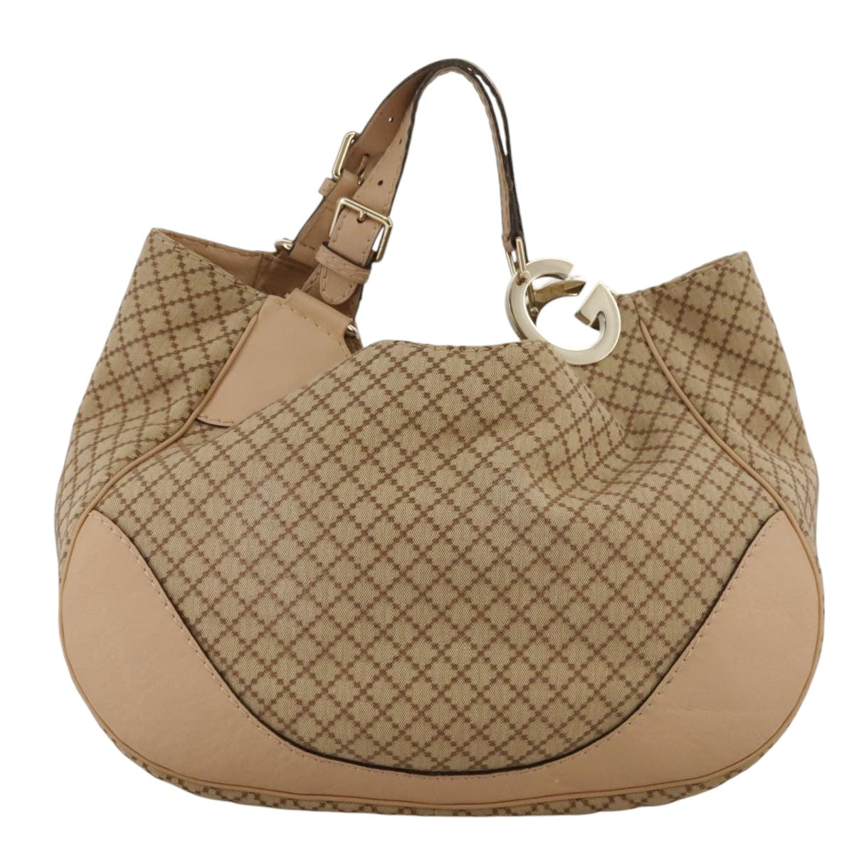 GUCCI Diamante Shoulder Bag Canvas Leather Beige Gold 203504 Auth 103886