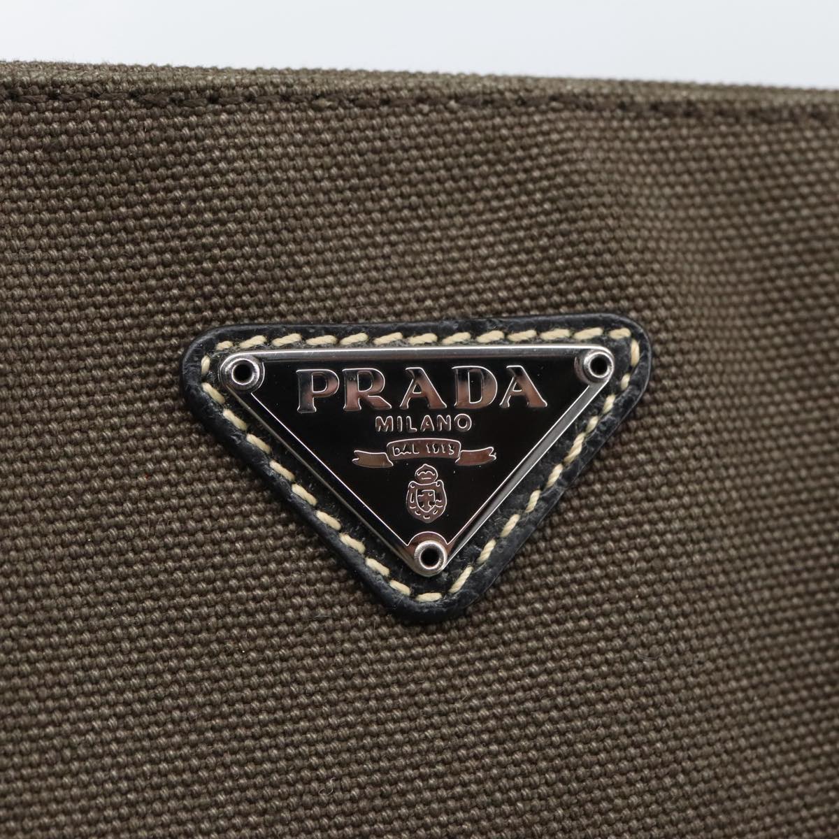 PRADA Hand Bag Canvas Khaki Auth 103935