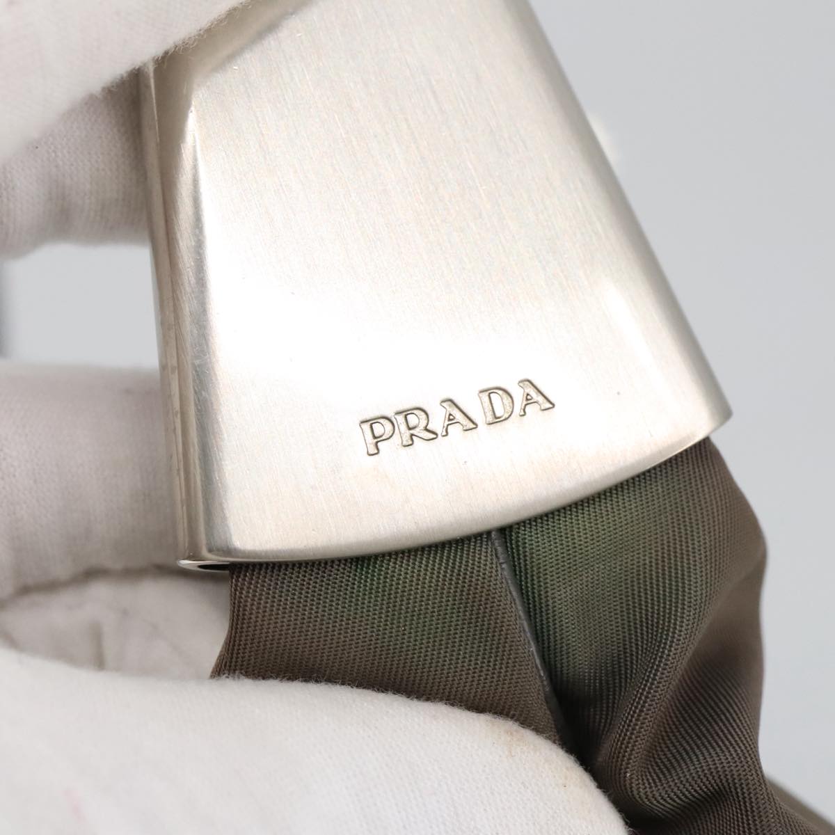 PRADA Shoulder Bag Nylon Khaki Silver Auth 103936