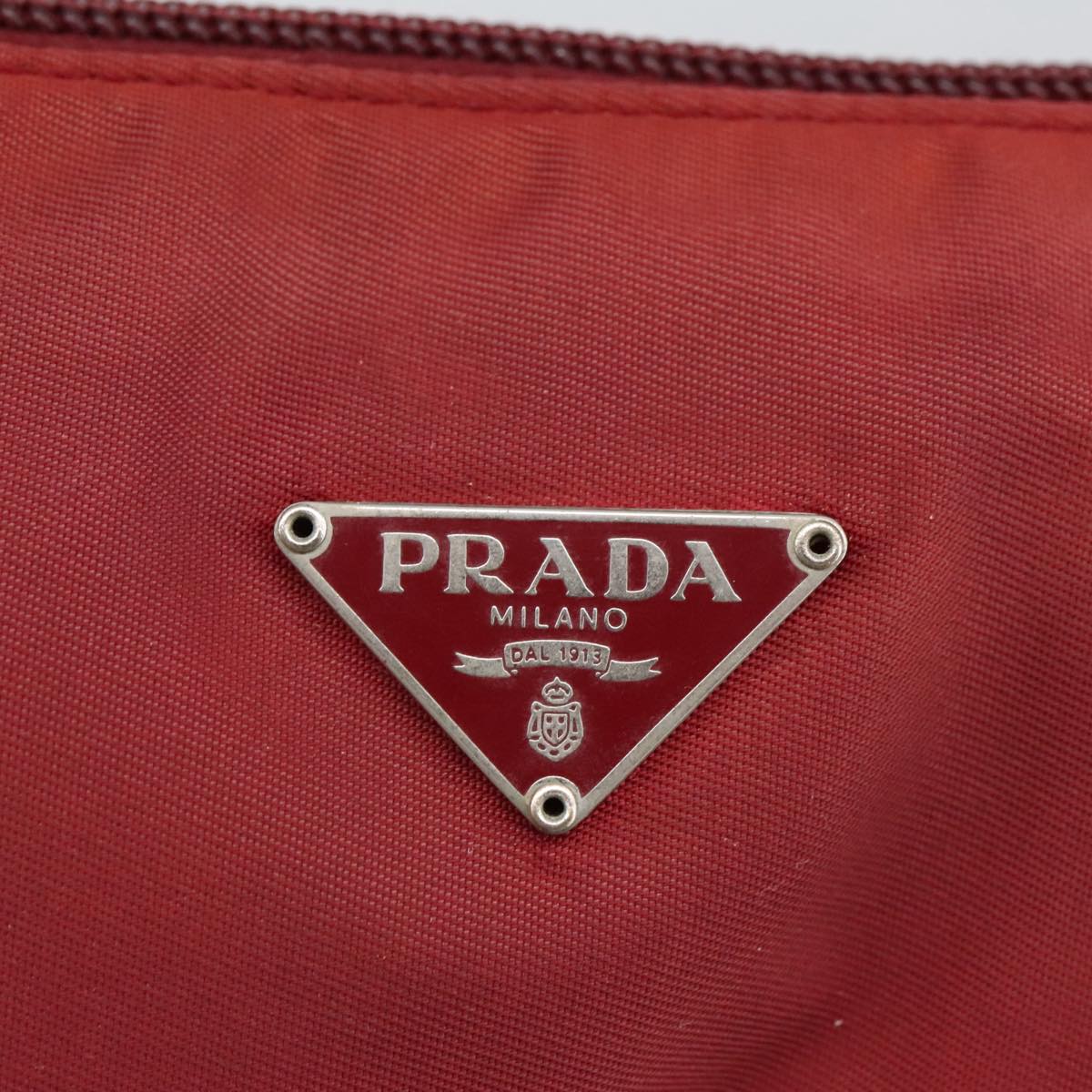 PRADA Accessory Pouch Nylon Red Silver Auth 103938