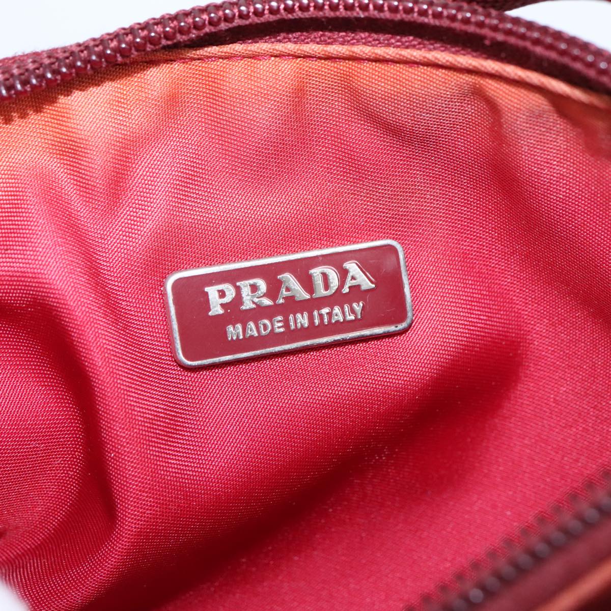 PRADA Accessory Pouch Nylon Red Silver Auth 103938