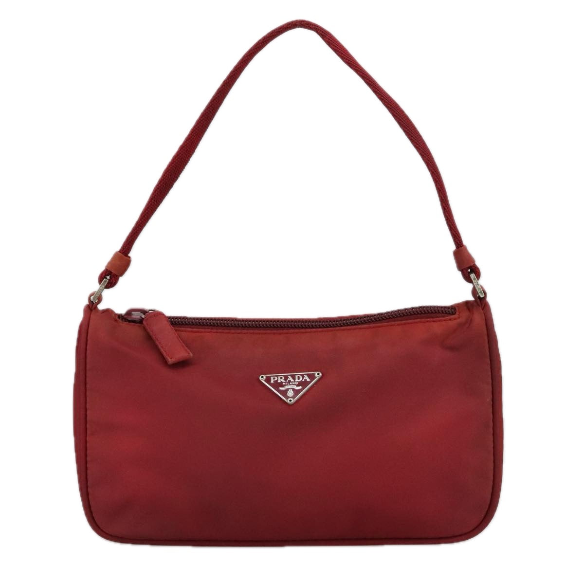 PRADA Accessory Pouch Nylon Red Silver Auth 103938