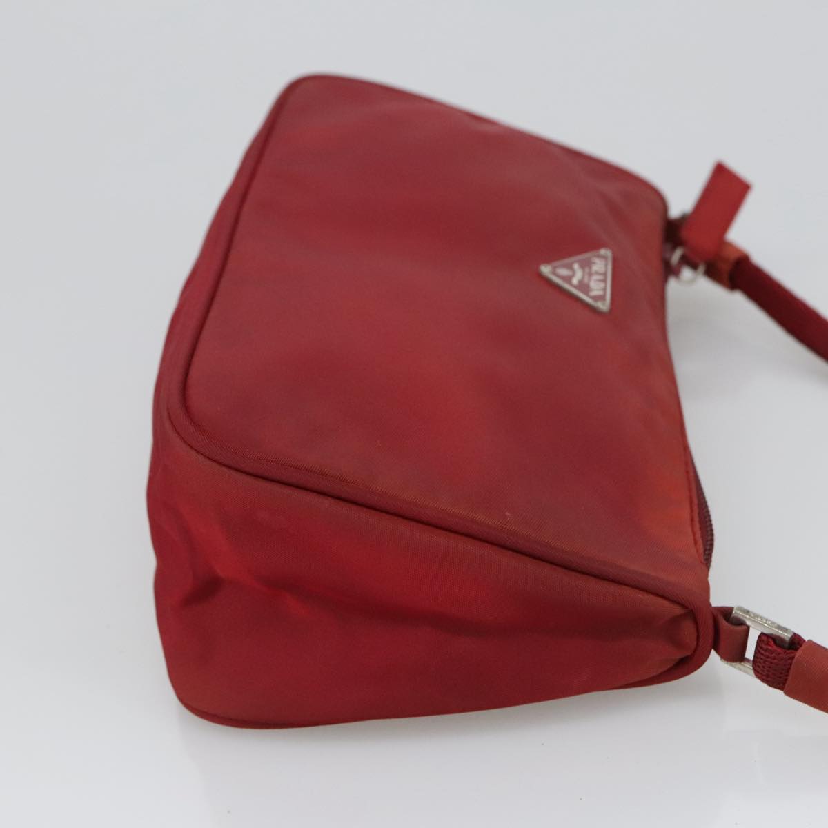 PRADA Accessory Pouch Nylon Red Silver Auth 103938