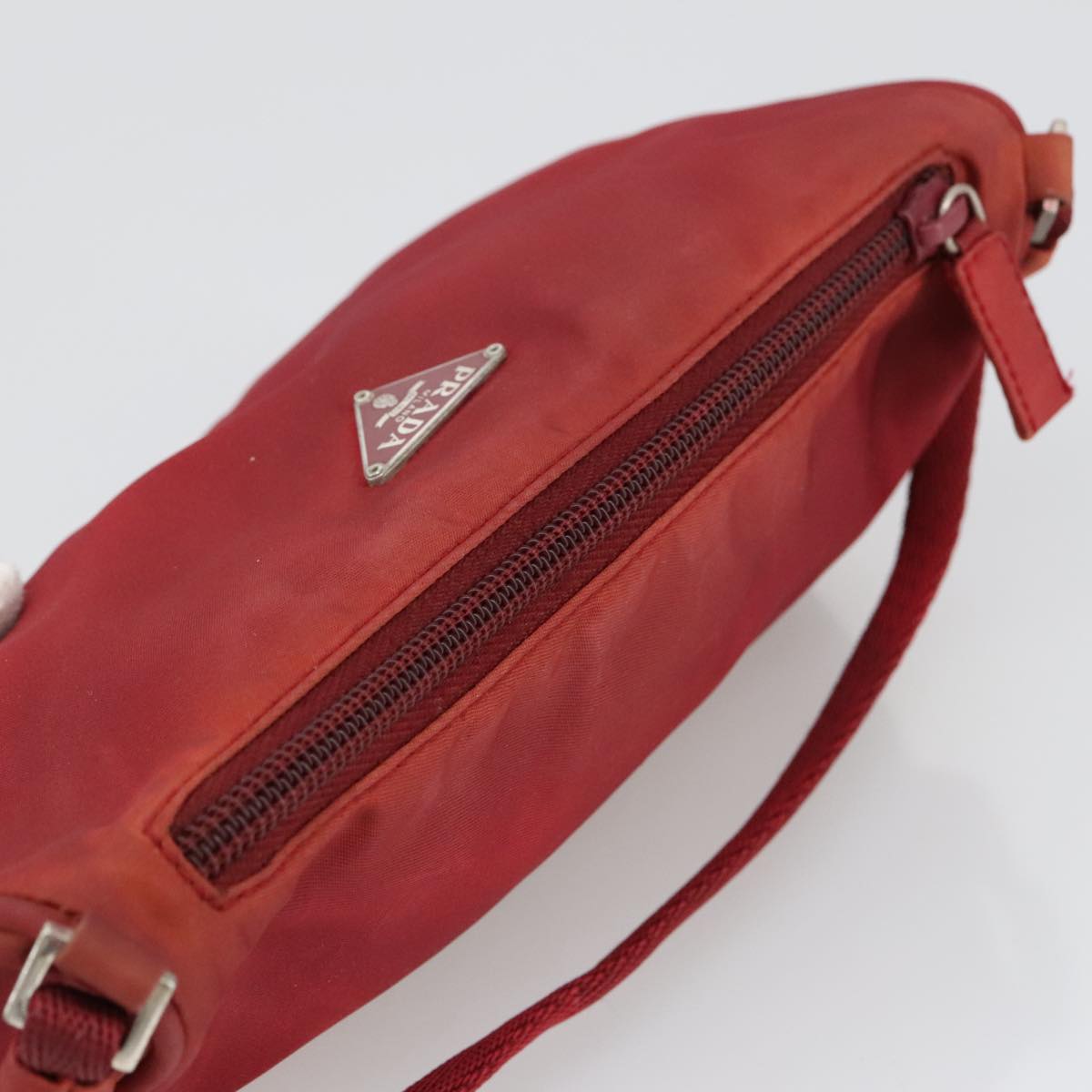 PRADA Accessory Pouch Nylon Red Silver Auth 103938