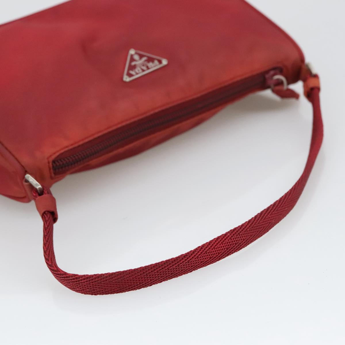 PRADA Accessory Pouch Nylon Red Silver Auth 103938