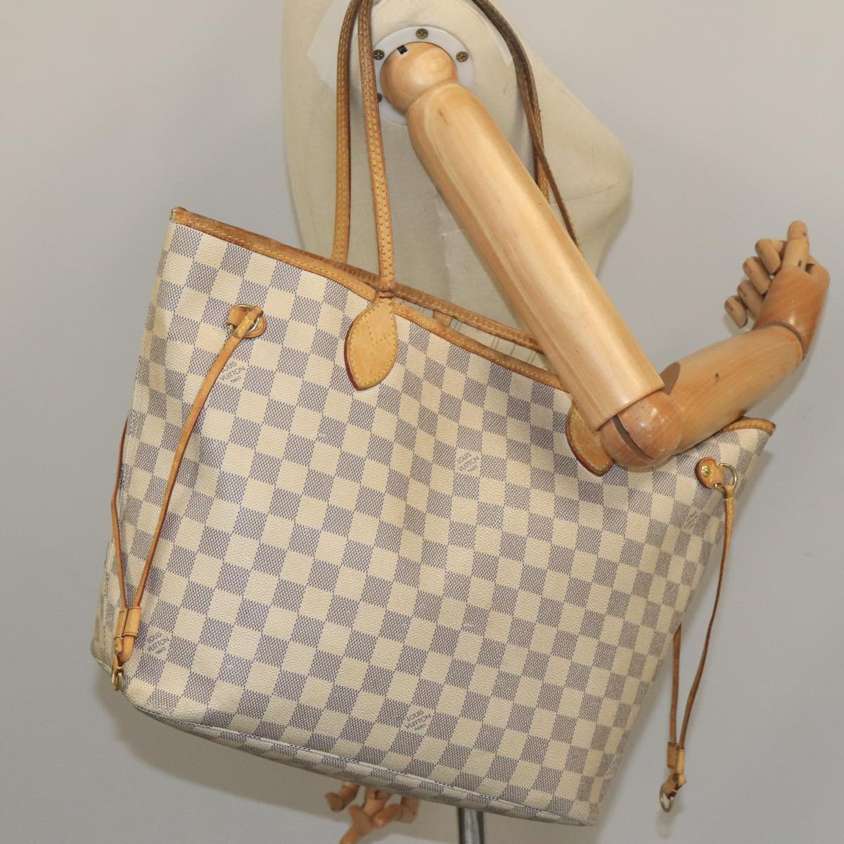 LOUIS VUITTON Damier Azur Neverfull MM Tote Bag N51107 LV Auth 103949