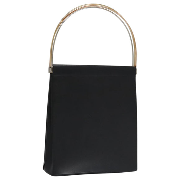 CARTIER Hand Bag Leather Black Gold Silver Auth 103956