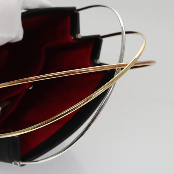 CARTIER Hand Bag Leather Black Gold Silver Auth 103956