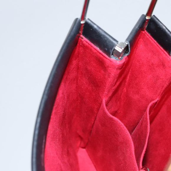 CARTIER Hand Bag Leather Black Gold Silver Auth 103956