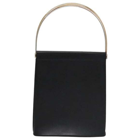 CARTIER Hand Bag Leather Black Gold Silver Auth 103956