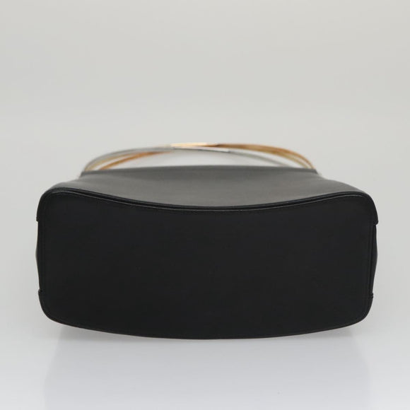 CARTIER Hand Bag Leather Black Gold Silver Auth 103956