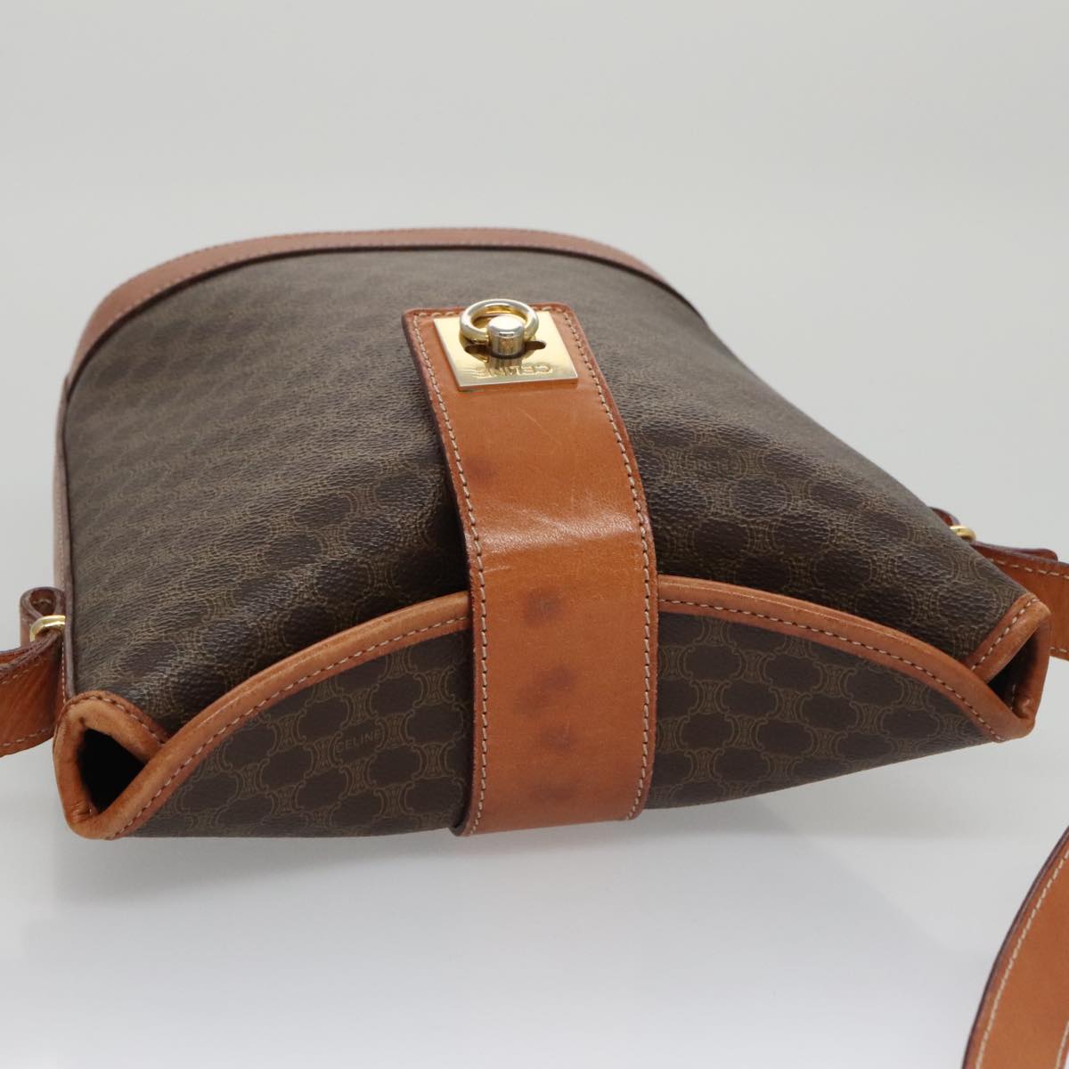 CELINE Macadam Canvas Shoulder Bag PVC Leather Brown Gold Auth 103957