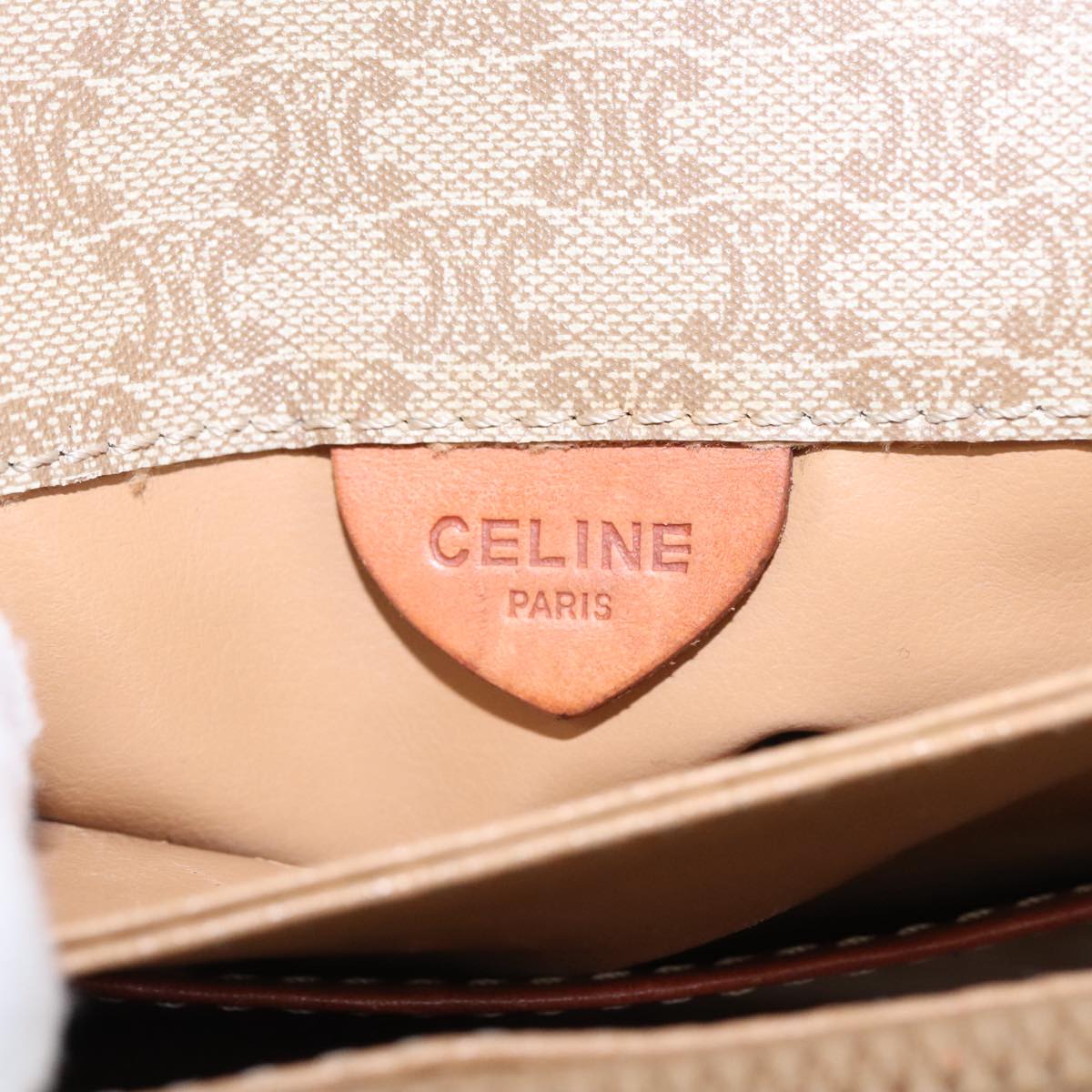 CELINE Macadam Canvas Shoulder Bag Beige Gold Auth 103958