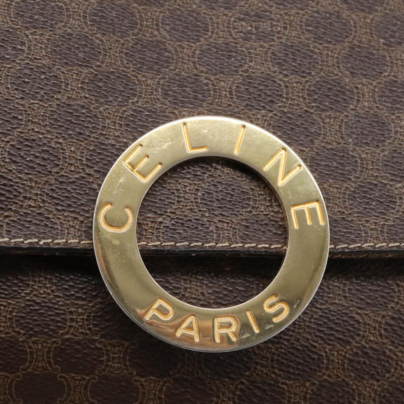 CELINE Macadam Canvas Shoulder Bag PVC Leather Brown Gold Auth 104026