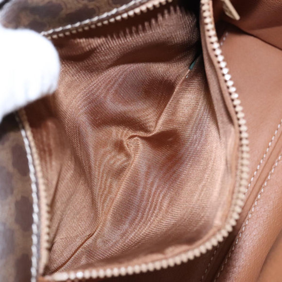 CELINE Macadam Canvas Shoulder Bag PVC Leather Brown Gold Auth 104026