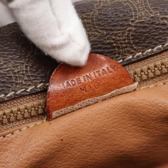 CELINE Macadam Canvas Shoulder Bag PVC Leather Brown Gold Auth 104026