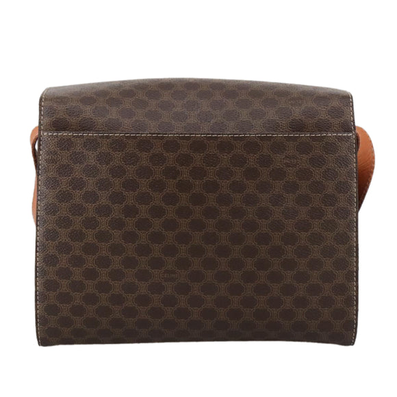 CELINE Macadam Canvas Umhängetasche PVC Leder Braun Gold Auth 104026