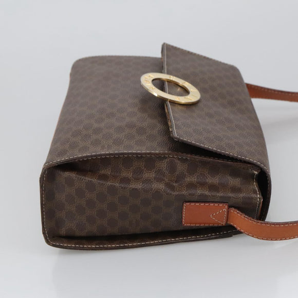 CELINE Macadam Canvas Umhängetasche PVC Leder Braun Gold Auth 104026