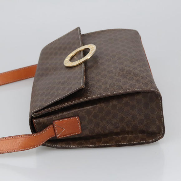 CELINE Macadam Canvas Umhängetasche PVC Leder Braun Gold Auth 104026